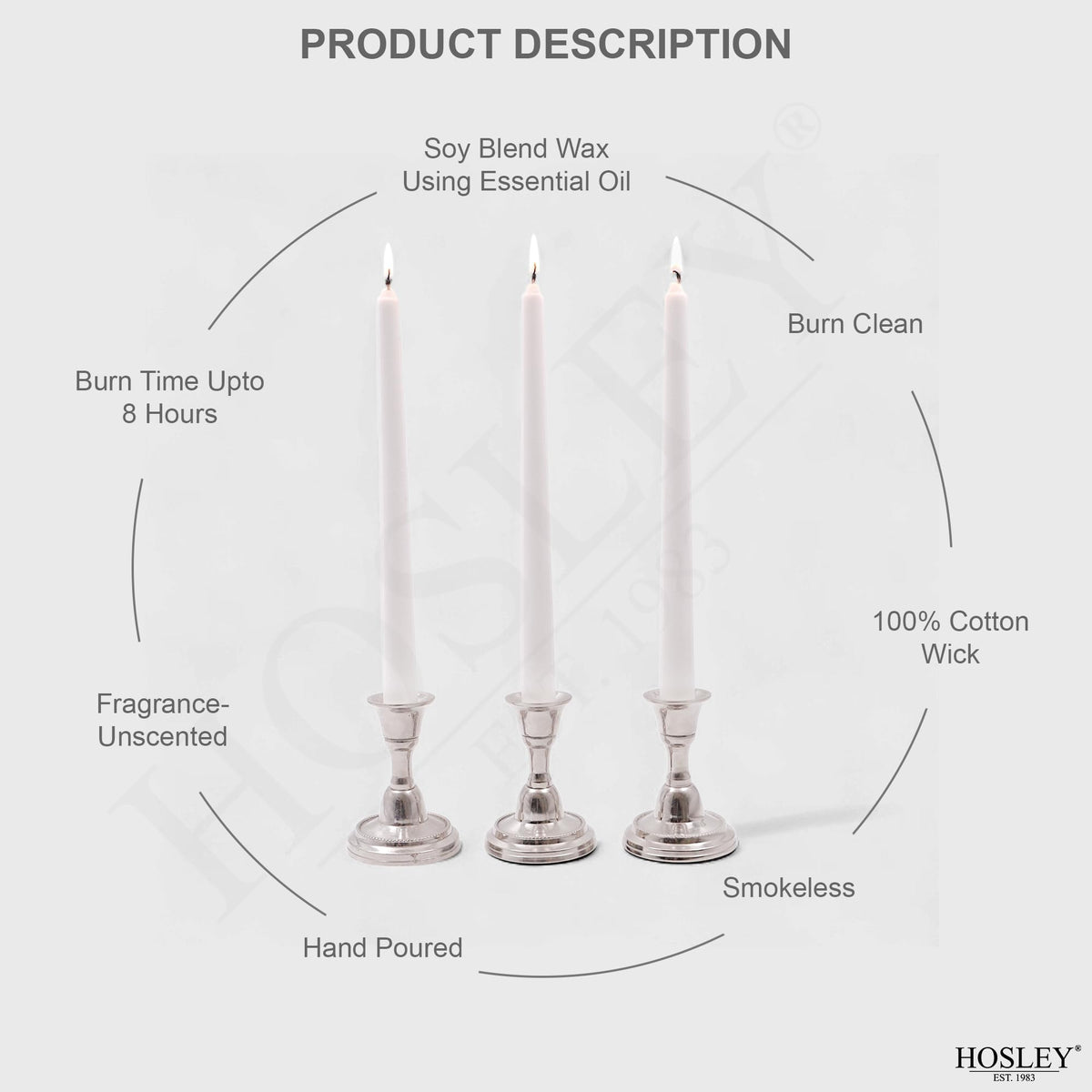 Hosley 12-Pack Unscented 10 Inch White Taper Candles, Premium Quality Smokeless, Dripless Candle Sticks for Home Décor, Restaurant, Church, Weddings & Parties