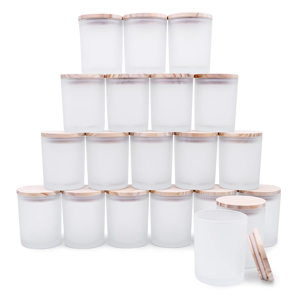 SHOWIN Thick Candle Jars for Making Candles 20 Pcs, 7 OZ Empty Jars with Wood Lids for Candle Making, Sample Container, Frosted White
