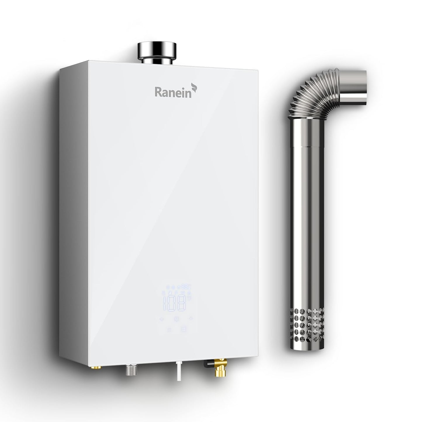 GEN II Ranein Propane Gas Tankless Water Heater, 4.76 GPM, 116,000 BTU Glass Panel Design Indoor On Demand Instant Hot Water Heater with LED Temperature Control Panel