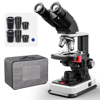 [Dual Power Supply] Vabiooth Lab Compound Binocular Microscope 40X-2500X Magnification, Two-Layer Mechanical Stage, 20mm Ultra Wide-Field 10X 16X and 25X Eyepieces, Dual Power Supply, Abbe Condenser