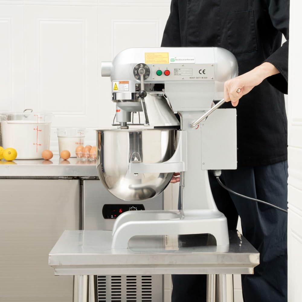 Restaurantware Hi Tek 10.6-Qt Planetary Mixer 1 No-Slip Feet Countertop Mixer - 3-Speed Removable Guard Silver Aluminum Cake Dough Mixer 110V/60Hz Includes Dough Hook Whisk & Beater