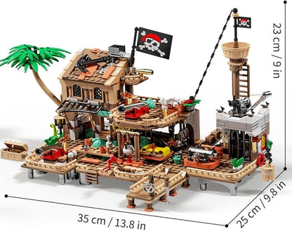 RiceBlock Pirate Town House Building Sets Pirate Wharf Supply Center Building Blocks Toys for Kids 943 Pieces