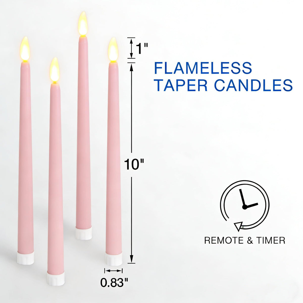 Ni-JASW Pink Flameless Taper Candles with Remote, Battery Powered Flickering LED Candlesticks Set of 4