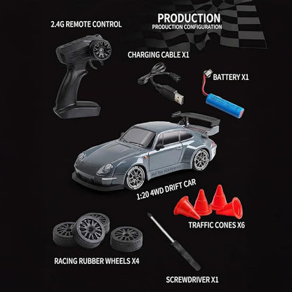 High Speed 1:24 4WD RC Drift Car with Proportional 2.4G Remote Control Dual Tire Configuration and LED Light Racing Vehicle Model for Adults Enthusiasts– Light Blue