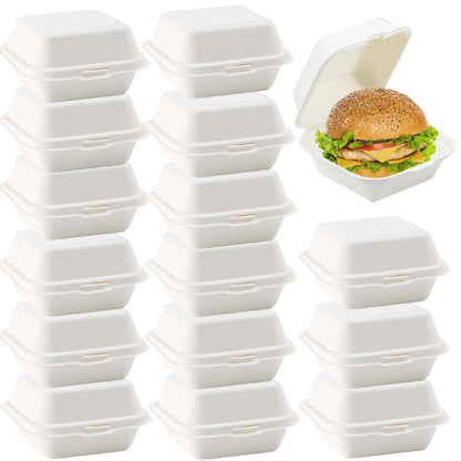 ToppYuanZea 150 Pack Clamshell Food Containers with Lid, 6 x 6 Inches Disposable Take Out To-Go Containers, White Bagasse Bento Box for Hamburger Sandwiches Chips, Microwave/Freezer Safe