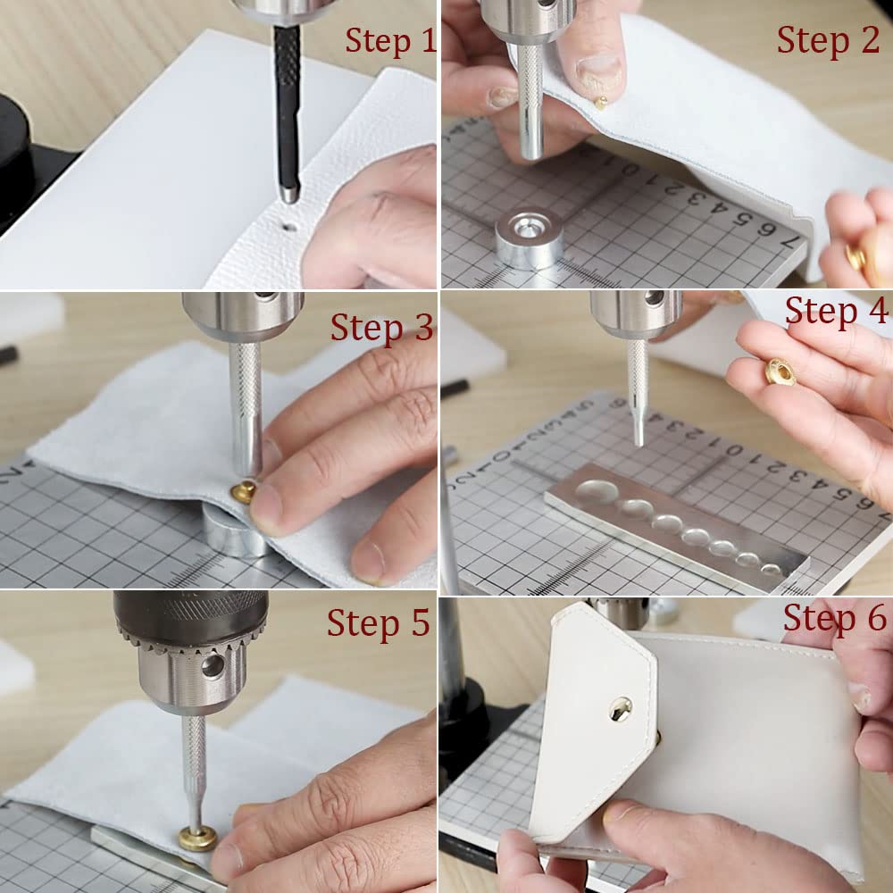 Leather Press Machine,Hole Puncher Hand Punching Machine with 21pcs Punch Tool Include Rivet Setter, Snap kit Tool and 480pcs Rivets | Stainless Steel Pillar | Punch Puller for DIY Leather Craft