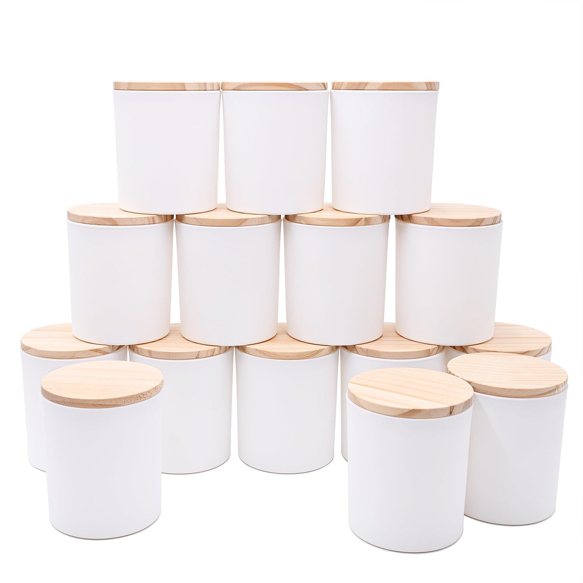 SHOWIN 10 OZ Thick Candle Jars for Making Candles 15 Pcs, Empty Jars with Wood Lids for Candle Making, Sample Container, Matte White