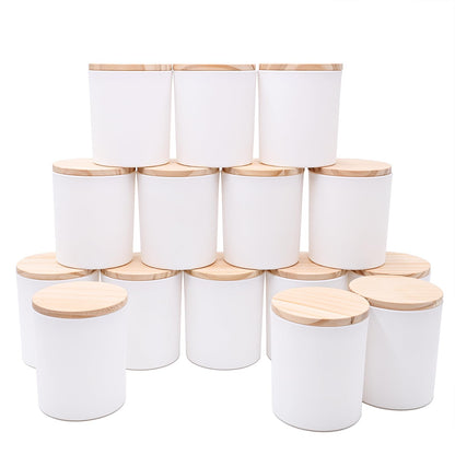 SHOWIN 10 OZ Thick Candle Jars for Making Candles 15 Pcs, Empty Jars with Wood Lids for Candle Making, Sample Container, Matte White