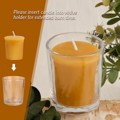 AGLARY 6PCS Pure Beeswax Votive Candles in Glass Cup, Unscented, Naturally Lightly Honey Scented, 12 Hours Burn Time Each (Raw)