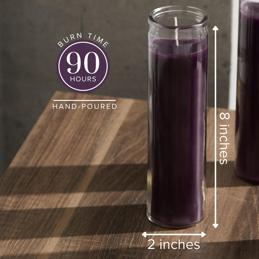 Simply Soson 2x8 inch Purple Devotional Candles in Glass Jar - 6 Pack - 90 Hours – Prayer Candle - Tall Pillar Candles for Religious, Memorials, Party Décor