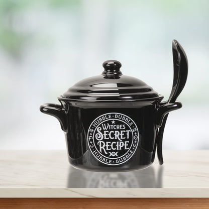 Pacific Giftware Witches Secret Recipe Serving Pot with Spoon, Ceramic Bowl for Soup Dishes, Approximately 4.72 Inches X 5.91Inches, 14 FL OZ
