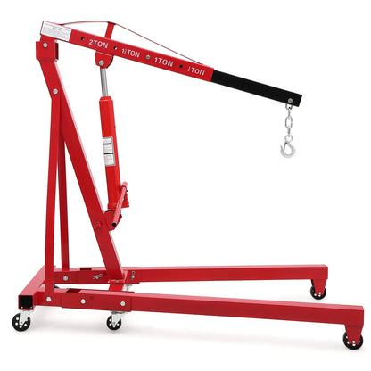 2 Ton Folding Hydraulic Engine Hoist, Folding Engine Shop Crane Hoist Lift, Heavy Cherry Picker with 6 Wheels for Garage, Workshop,Cherry