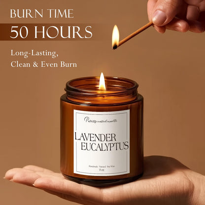 Putart Lavender & Eucalyptus Scented Candles for Home, Natural Soy Wax Aromatherapy Non Toxic Candle Gifts for Women Men, Home Fragrance Decoration Glass Jar Candle for Meditation and Relaxation (9oz)