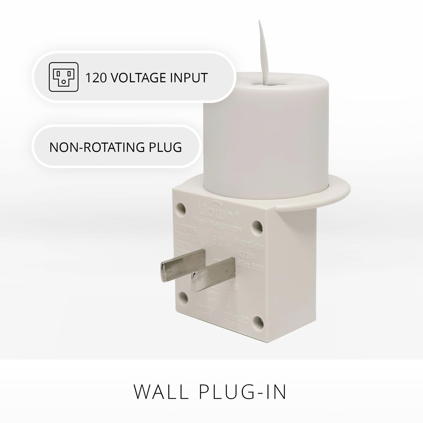 Luminara Flameless Candle Nightlight w/Dusk to Dawn Light Dark Auto Sensor, White Wall Plug Indoor Night LED Light w/Real-Flame Effect Technology, Bathroom Bedroom Hallway, No Remote Needed
