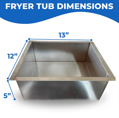 Deep Fryer Cart | 3 Gallon Single Tank | 2 Frying Baskets | 2 Pan Steam Table | Portable 4 Wheel | Stainless Steel | Frying Thermometer | Outdoor Propane Fryer for Chicken, Fish, & More