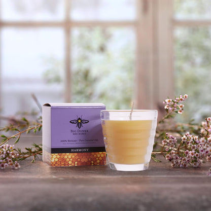 Big Dipper Wax Works Beeswax Aromatherapy Candle, Harmony - Pure Lavender Essential Oil, Beehive Glass, 100% Natural Beeswax & Soy Wax Blend, 25-Hour Clean Burn, Relaxation & Stress Relief, 2" x 2.5"