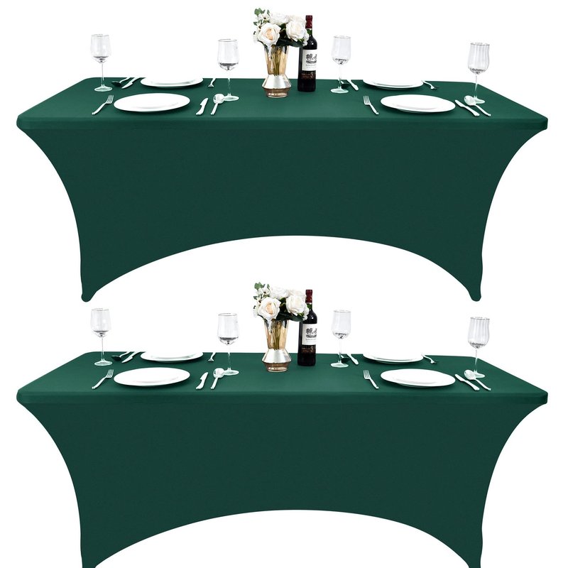 ZarzaaSik 2-Pack 8ft Spandex Table Covers for Rectangle Folding Tables - Washable Elastic Tablecloth - Ultimate Fitted Table Protector for Birthday Parties, Trade Shows, Banquet