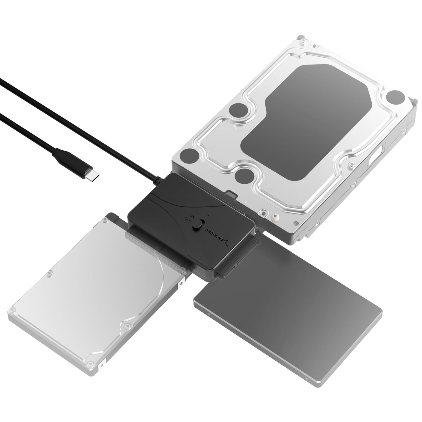SABRENT USB Type-C to SSD/SATA/IDE 2.5/3.5/5.25-INCH Hard Drive Converter with UL Power Supply & LED Activity Lights [10TB Support] (USB-DS12)