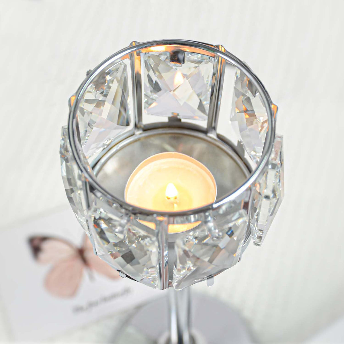 KEHAIL 3 Arms Crystal Candle Holders, Arch Candlestick Table Candelabras Centerpieces for Wedding, Dinning Room, Cabinet Ornaments, Home Decoration， Gift (3-arm Arched Set, Silver)