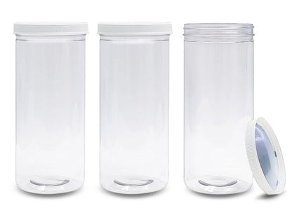 ljdeals 80 oz Tall Clear Plastic Jars with Lids, 2.5 Quart 10 Cup Cylinder Storage Containers, Wide Mouth PET Canisters, Pack of 3, BPA Free, Food Safe, Made in USA