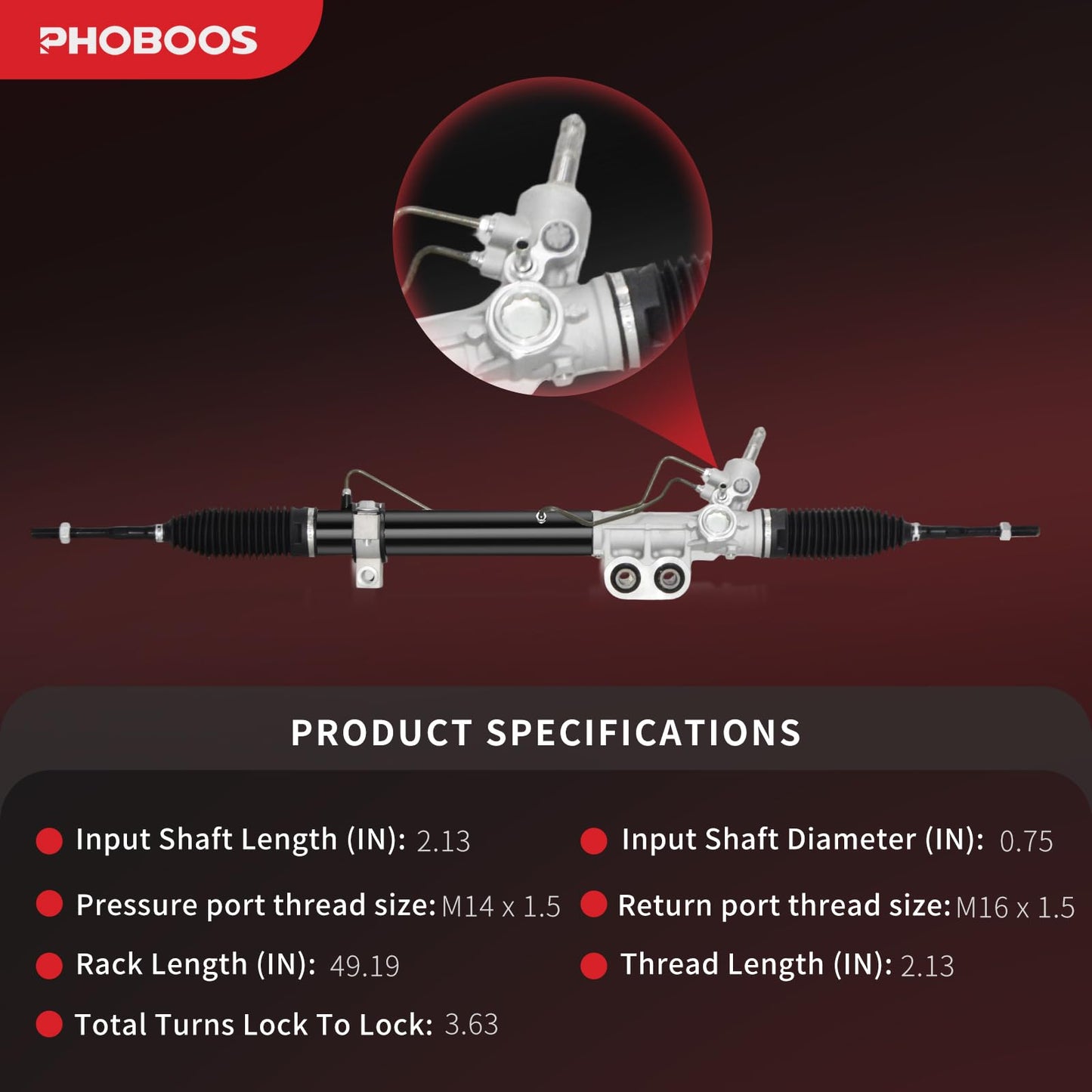 PHOBOOS Hydraulic Power Steering Rack and Pinion Assembly Compatible with Nissan Titan 2004-2015, Armada 2005-2015, Pathfinder Armada 2004 & Infiniti QX56 2004-2012, V8 5.6L, New Unit, Ref. 97-3023