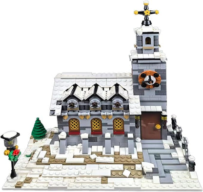 Winter Chapel Architecture Building Blocks Set Christmas Themed MOC Snow Village Church House Model Kit Vacation Holiday Building Gift for Adults Women &amp Teens (1074pcs)