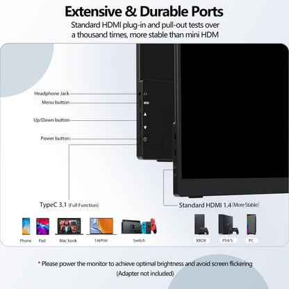 InnoView 15.6" Portable Monitor 60Hz Touchscreen 1080P 10-Point Touch Screen Monitor Portable with Protective Sleeve Built-in Stand, 1200:1 HDMI USB C Travel Monitors for Laptop, PC, Phone