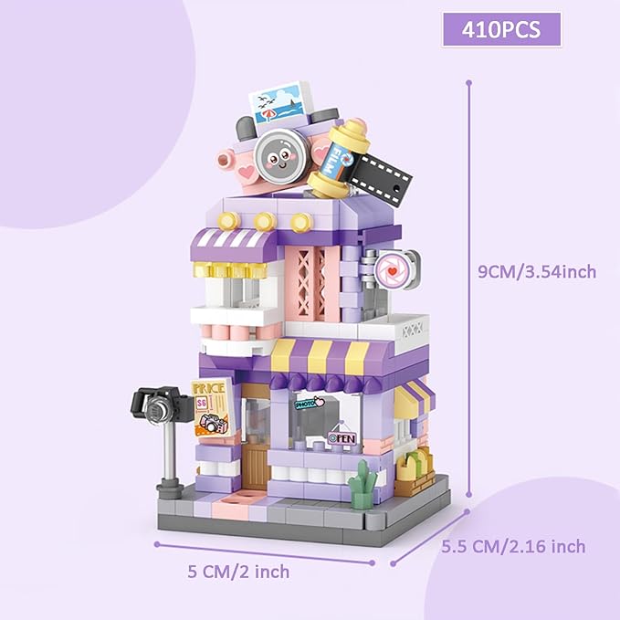 4 Mini City Shop Street View Building Blocks Model SetSimulation Architecture Collection Particle Construction Building Bricks ToyHome Decoration