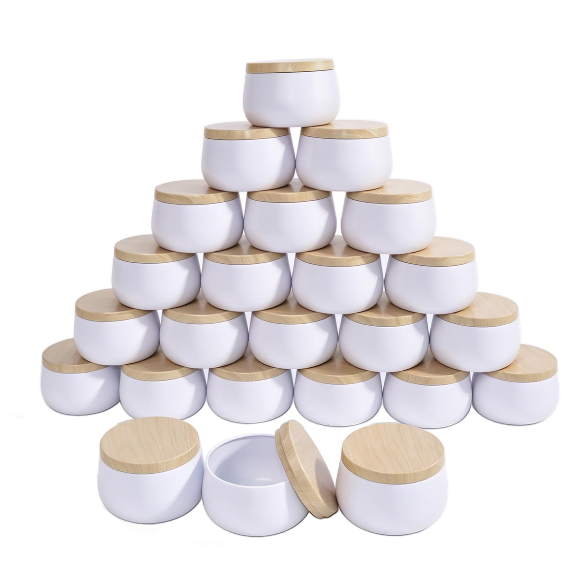 24 Pack 8 oz Candle Tins with Lids, Empty Metal Jars for Candle Making, Matte White Candle Containers with Wooden Grain Lids for DIY Aromatherapy, Bulk Candle Making Supplies for Making Small Business