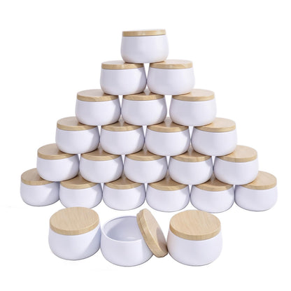 24 Pack 8 oz Candle Tins with Lids, Empty Metal Jars for Candle Making, Matte White Candle Containers with Wooden Grain Lids for DIY Aromatherapy, Bulk Candle Making Supplies for Making Small Business