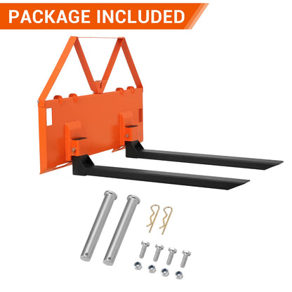 GarveeTech 46 in Skid Steer Pallet Forks, Heavy Duty 3200 LBS Capacity Skid Steer Forks Attachment for Tractors and Loaders, Quick Attach Mount, Orange