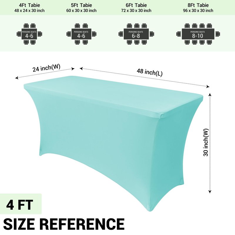 Obstal 4Ft Stretch Spandex Table Cover for Standard Folding Tables - 2 Pack Universal Rectangular Fitted Tablecloth for Party, Banquet, Events, Trade Show (Fresh Blue, 48L x 24W x 30H Inches)