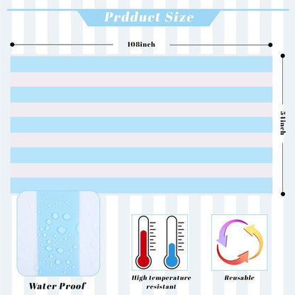 Kesfey 3 Packs Light Blue and White Vertical Striped Table Cloth 54 x 108 Inches Bluey Stripe Table Cover Disposable Plastic Beach Tablecloths Waterproof Rectangle Picnic Tablecover for Birthday Party