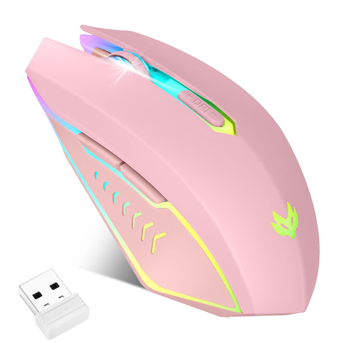 Wireless Gaming Mouse, Rechargeable Wireless Computer Mouse, 7-Color LED Light, Ergonomic Mouse with 6 Silent Click Buttons, 3 Adjustable 2400 DPI Wireless Mouse for Laptop,PC,Mac, Black