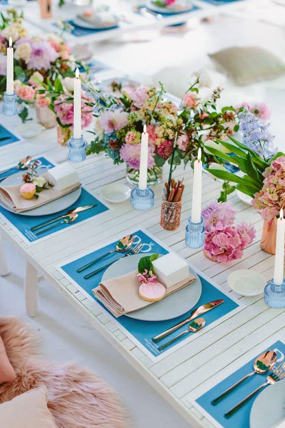 Vixdonos Glass Candlestick Holders Tealight Candle Holders for Table Centerpieces, Wedding Decor and Dinner Party (3 Pcs, Light Blue)