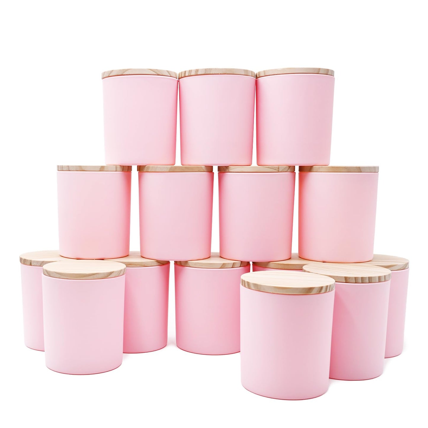 SHOWIN 10 OZ Thick Candle Jars for Making Candles 15 Pcs, Empty Jars with Wood Lids for Candle Making, Sample Container, Matte Pink