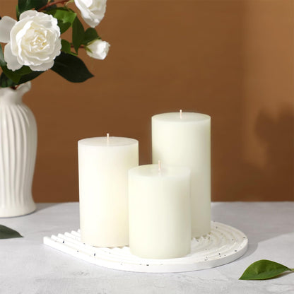 White Pillar Candles Set of 3 - Hand-Poured Unscented Candles, Smokeless Decorative Candles for Home, Set of 3 in Different Sizes (4", 5", 6")