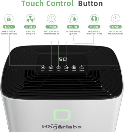 HOGARLABS Smart Dehumidifiers for Home and Basements, with 3 Working Modes, Overflow Protection, Dehumidifier with Drain Hose and Digital Control Panel. (50 Pints for basement)