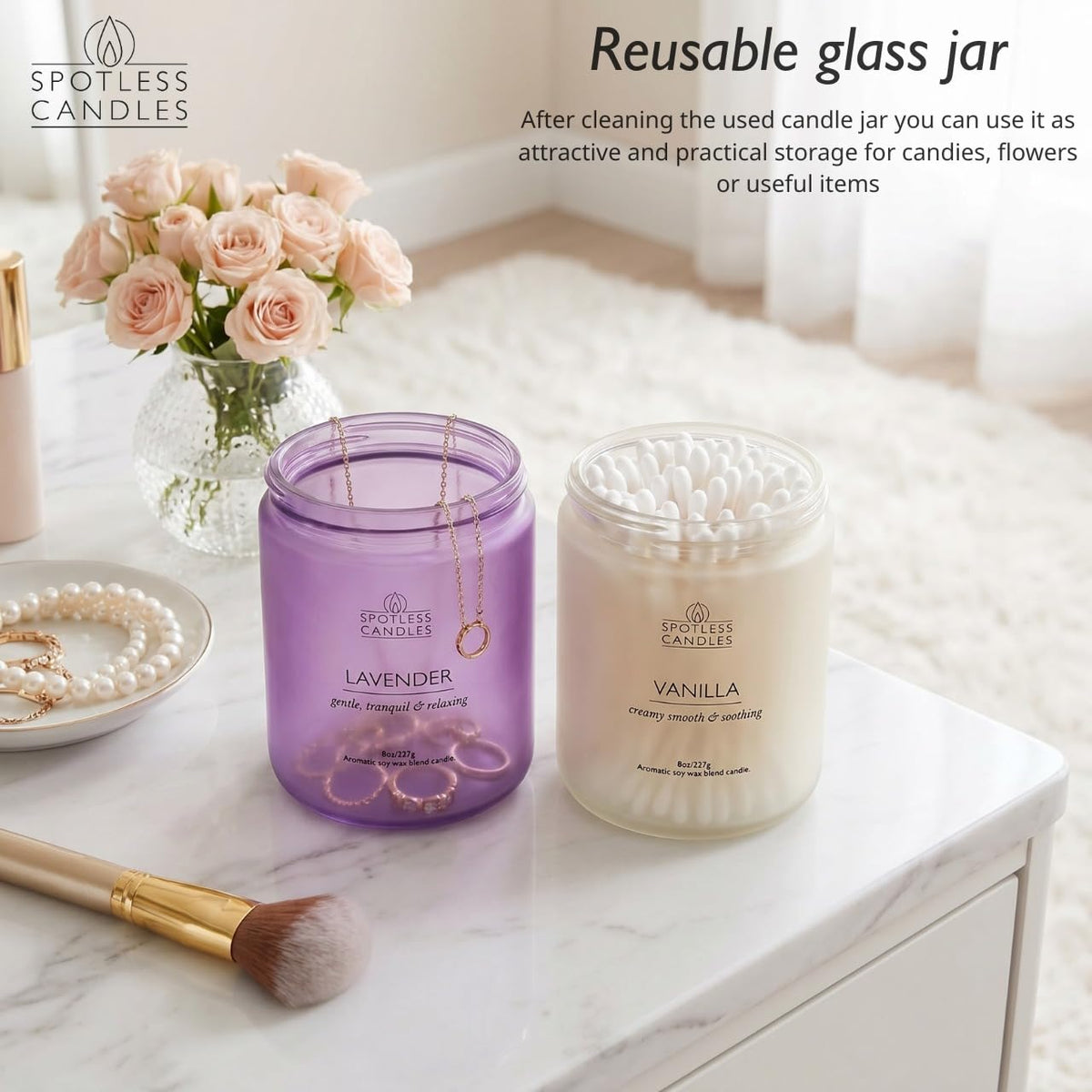 Aromatic Candles Two Pack - 2 x 8 oz Lavender & Vanilla in a Gift Pack, Classic Candle Set for Men and Women by Spotless Leopard