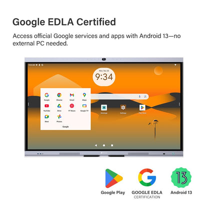 AG Neovo 75" Smart Board with Camera and Microphone, Google EDLA Certified Interactive Whiteboard for Business, Android 13, Wireless Screen Sharing, Digital Whiteboard (IFP7504P-AO)
