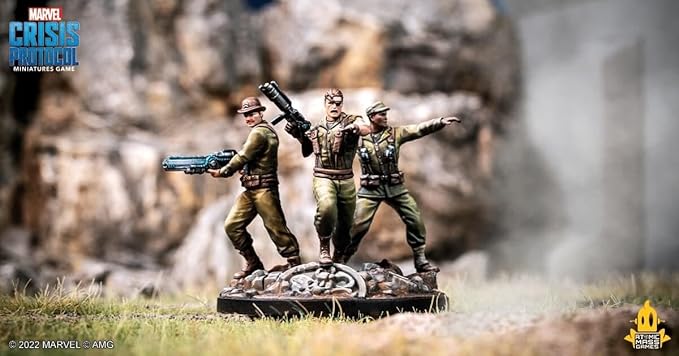 Marvel: Crisis Protocol Nick Fury Sr. &amp Howling Commandos Character Pack - Smash Hydra with This Elite Team! Tabletop Superhero Game Ages 14+ 2 Players 90 Min Playtime Made by Atomic Mass Gam