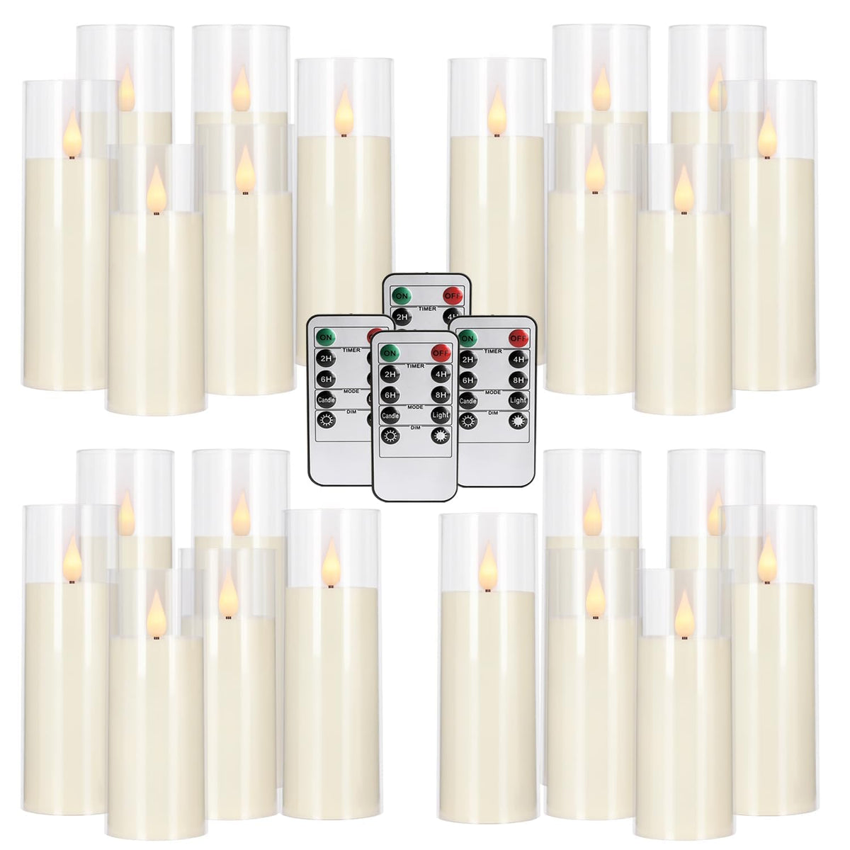 Wfmolcand 24-Pack Acrylic LED Flameless Pillar Candles with Remote & Timer, Battery Powered - Perfect for Indoor/Outdoor Decor,Wedding,BBQ and Gift - Easily Create a Magical Atmosphere.(Ivory)