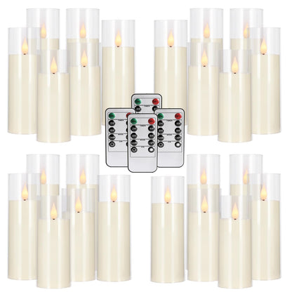 Wfmolcand 24-Pack Acrylic LED Flameless Pillar Candles with Remote & Timer, Battery Powered - Perfect for Indoor/Outdoor Decor,Wedding,BBQ and Gift - Easily Create a Magical Atmosphere.(Ivory)