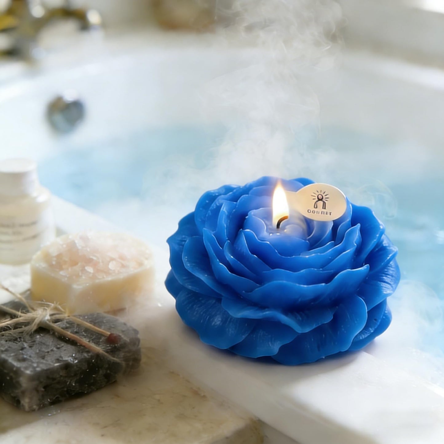 Scented Candles Set for Women Mom,4 Pack Aromatic Peony-Shaped Candle Ornament for Home,Blue Soy Candles for Living Room and Bedroom, Birthday Gifts Valentines Day Candle - Bluebell
