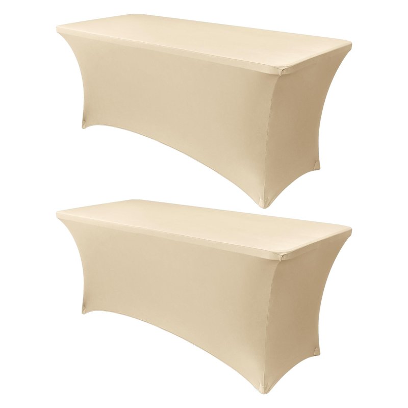 Obstal 6ft Stretch Spandex Table Cover for Standard Folding Tables - 2 Pack Universal Rectangular Fitted Tablecloth Protector for Wedding, Banquet and Party, 72L x 30W x 30H Inches, Champagne, 2pc