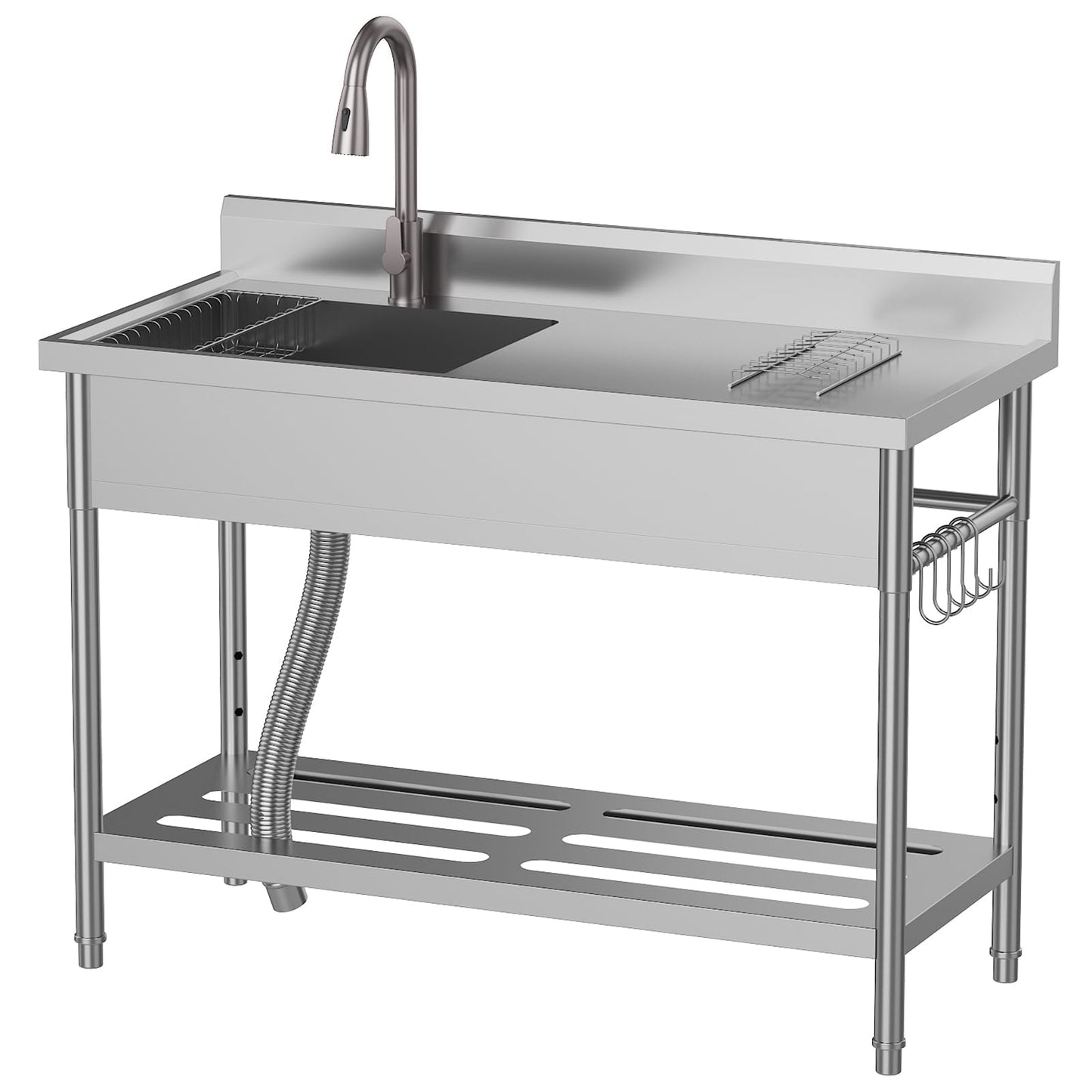 Garvee Gray Utility Sink 47" x 22" x 37", Freestanding Stainless Steel Single Bowl Laundry Sink with Pull Down Faucet, Large Workbench Top for Laundry Room, Garage, Mudroom, Modern Metallic Finish