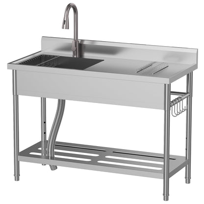 Garvee Gray Utility Sink 47" x 22" x 37", Freestanding Stainless Steel Single Bowl Laundry Sink with Pull Down Faucet, Large Workbench Top for Laundry Room, Garage, Mudroom, Modern Metallic Finish