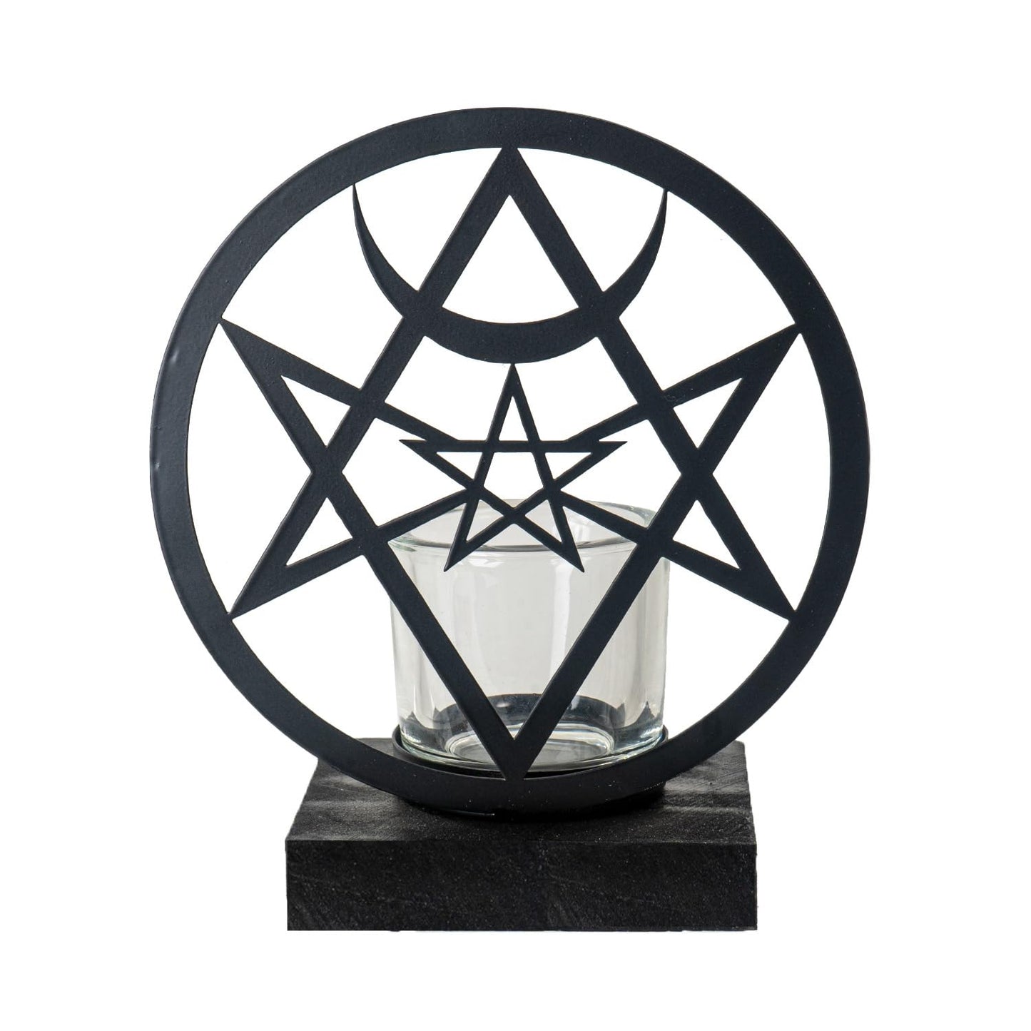 Pacific Giftware Unicursal Hex Tea Light Holder by Alchemy England Gothic Candle Holder Featuring The Unicursal Hexagram with Crescent Moon Symbol Ideal for Mystical Home Decor 6.75" Tall