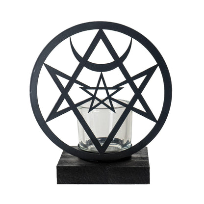 Pacific Giftware Unicursal Hex Tea Light Holder by Alchemy England Gothic Candle Holder Featuring The Unicursal Hexagram with Crescent Moon Symbol Ideal for Mystical Home Decor 6.75" Tall