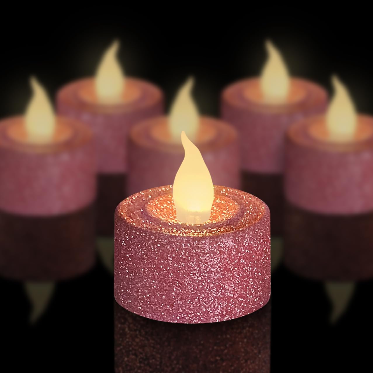 FURORA LIGHTING Pink Glitter Flameless Tealights - 1.45" W x 1.57" H, 12-Pack, Batteries Included